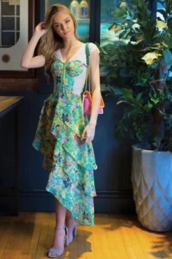 Tropical Print Mesh Panelled Corset Dress -Corset Story SDS009 1