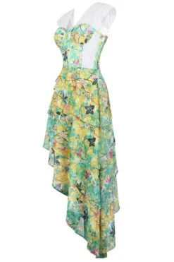 Tropical Print Mesh Panelled Corset Dress -Corset Story SDS010 2