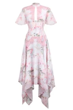 Floral Pink Full Steel Boned Corset Dress