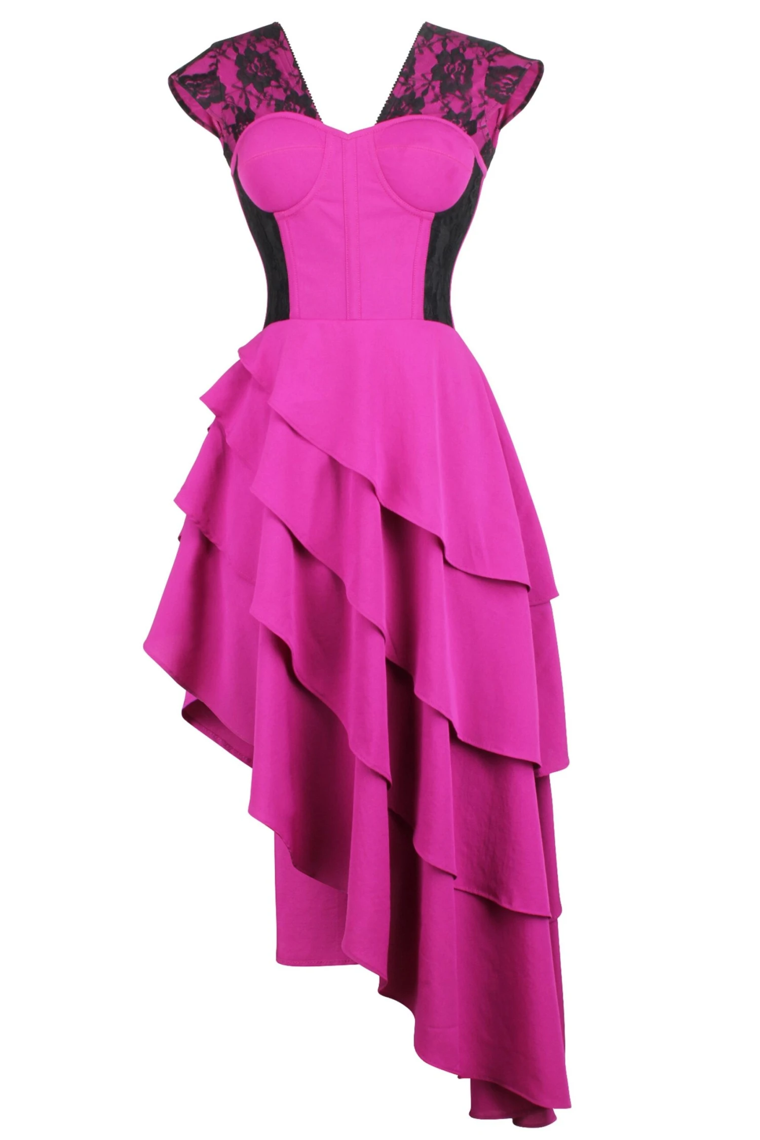 Magenta Mesh & Lace Corseted Dress 10 Magenta Mesh & Lace Corseted Dress - Image 10