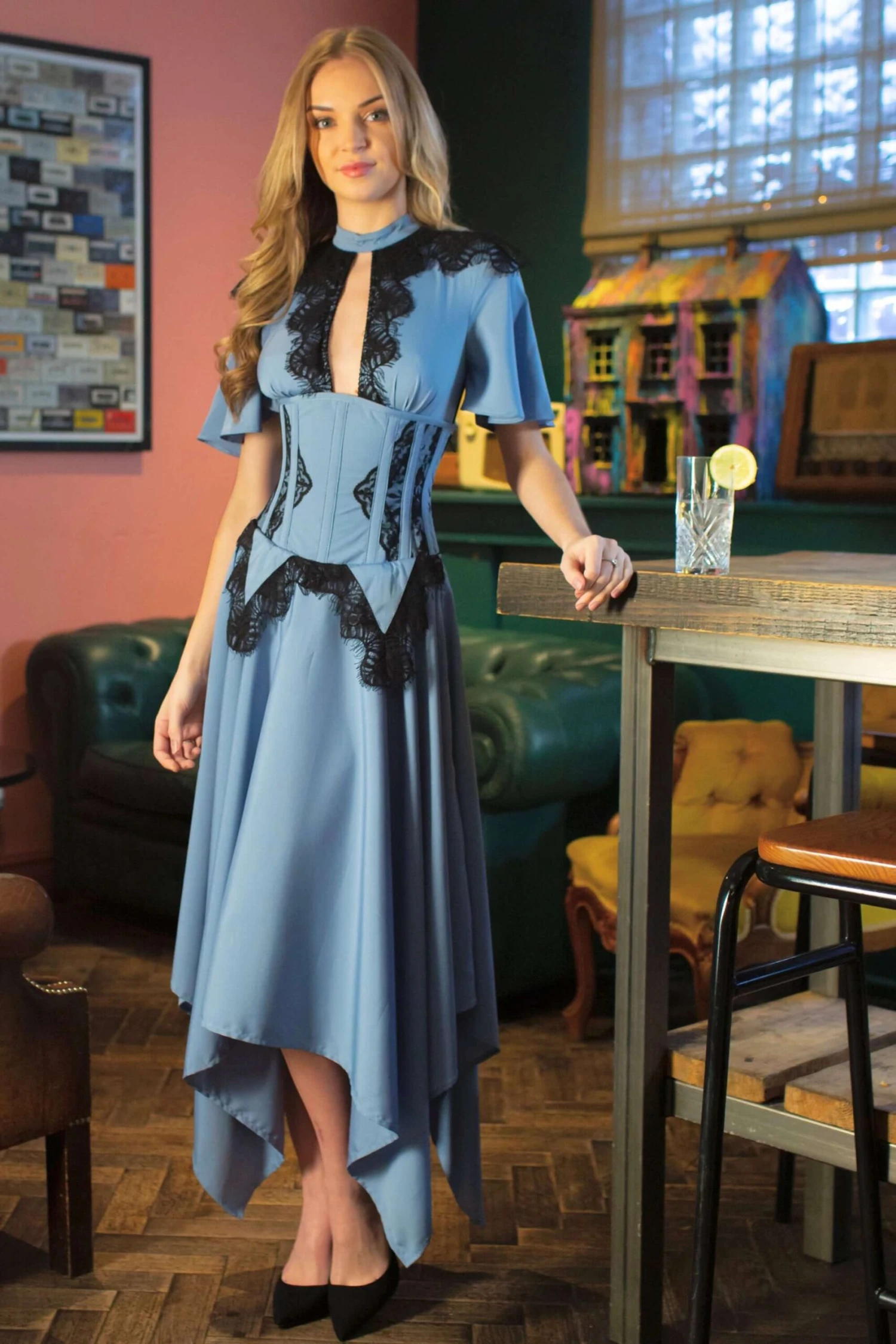 Baby Blue Corset Dress With Lace Trim 2 Baby Blue Corset Dress With Lace Trim - Image 2