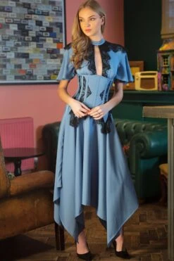 Baby Blue Corset Dress With Lace Trim 19 Baby Blue Corset Dress With Lace Trim -Corset Story SDS017 4