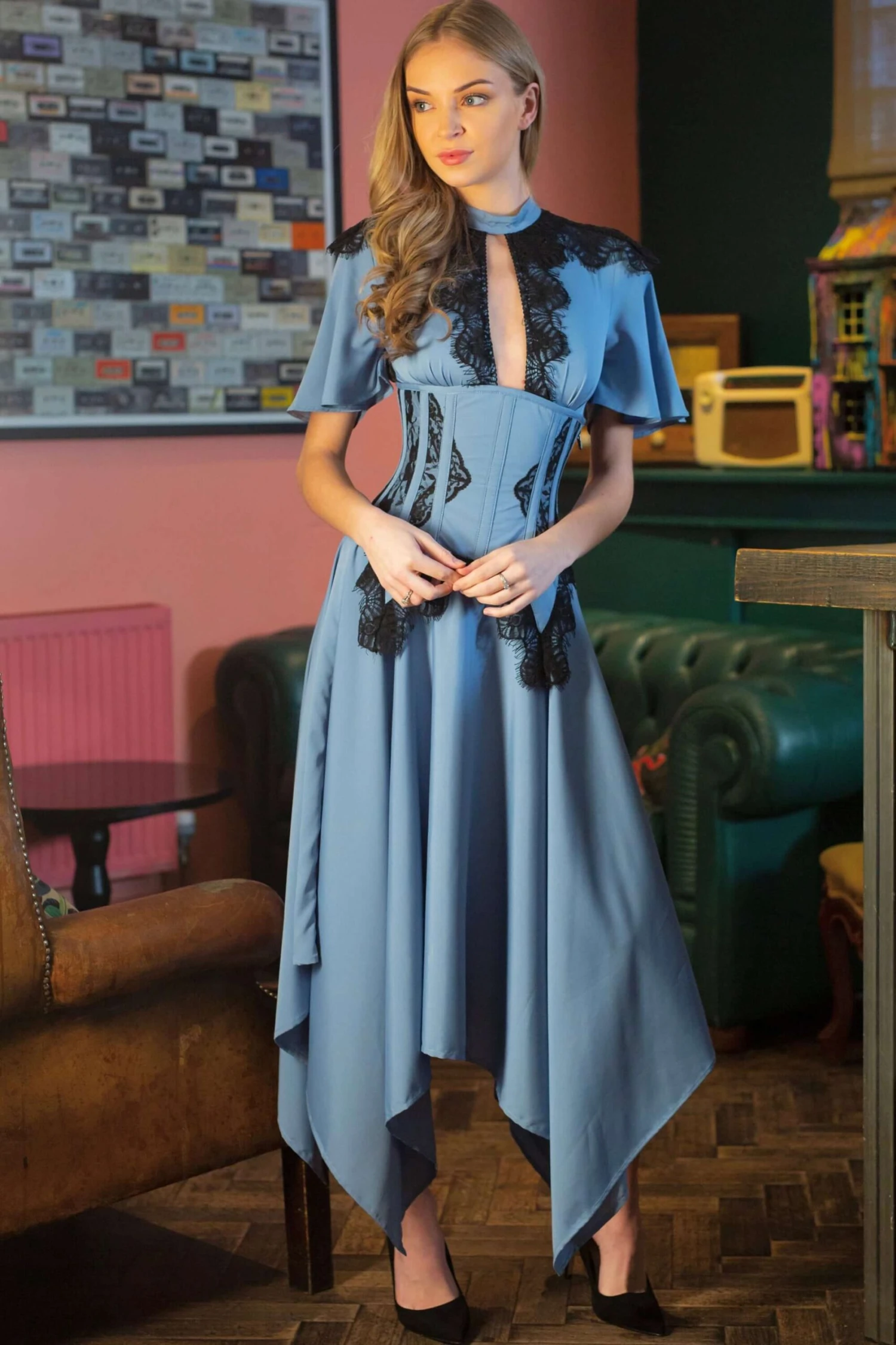 Baby Blue Corset Dress With Lace Trim 6 Baby Blue Corset Dress With Lace Trim - Image 6