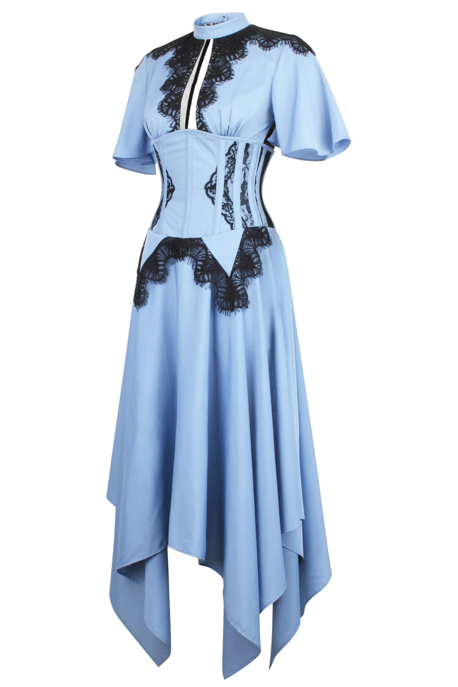 Baby Blue Corset Dress With Lace Trim 1 Baby Blue Corset Dress With Lace Trim
