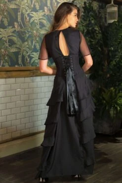 Black Corseted Cascading Dress -Corset Story SDS018 5