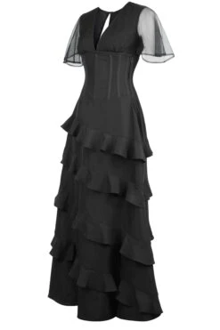 Black Corseted Cascading Dress -Corset Story SDS018 3