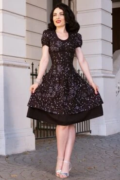 Black Astronomy Print Corset Dress