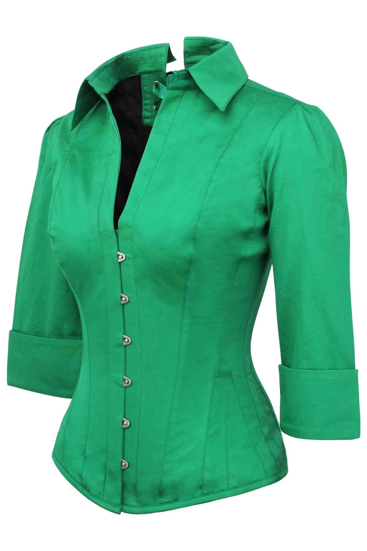 Emerald Green Cotton Corset Shirt 1 Emerald Green Cotton Corset Shirt