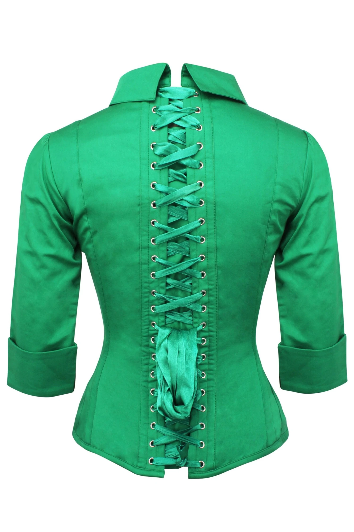 Emerald Green Cotton Corset Shirt 2 Emerald Green Cotton Corset Shirt - Image 2