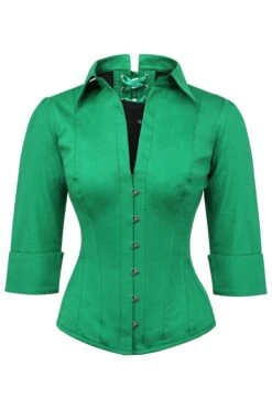Emerald Green Cotton Corset Shirt 5 Emerald Green Cotton Corset Shirt -Corset Story SST0263