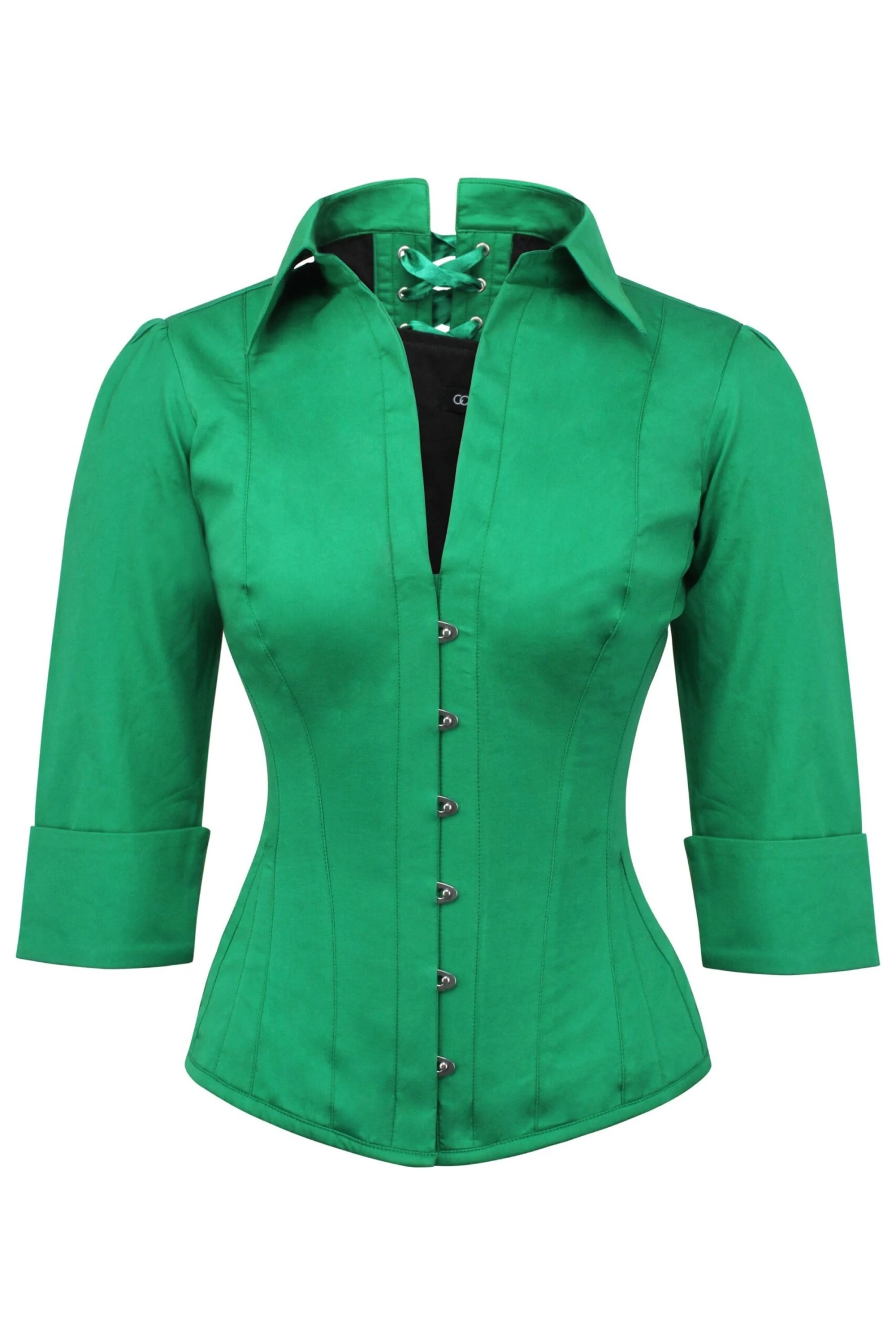 Emerald Green Cotton Corset Shirt 3 Emerald Green Cotton Corset Shirt - Image 3