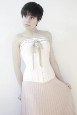 Vintage Inspired Straight Line Overbust With Ribbon Woven Through Lace Trim - Champagne -Corset Story VICSFA1010CHA Customerpic June2021 1