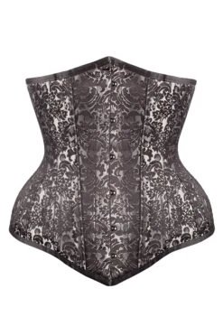 Long Elegant Silver Brocade Expert Waist Training Underbust Corset