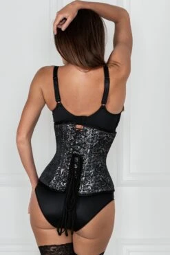 Long Elegant Silver Brocade Expert Waist Training Underbust Corset 7 Long Elegant Silver Brocade Expert Waist Training Underbust Corset -Corset Story WT 023 3