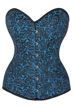 Expert Waist Training Overbust Corset In Turquoise Brocade