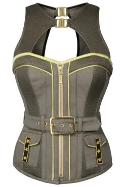 Military Style Zip And Buckle Corset