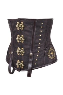 Tan Leatherette Steampunk Underbust With Vintage Style Buckles -Corset Story WTS2213