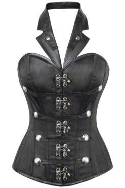 PVC Steampunk Halterneck Corset With Tuxedo Lapel
