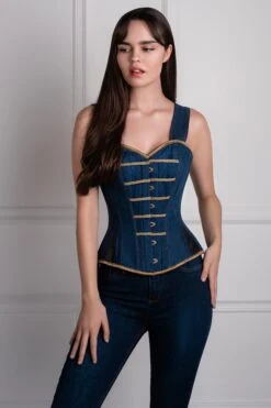 Denim Military Inspired Shoulder Strap Corset