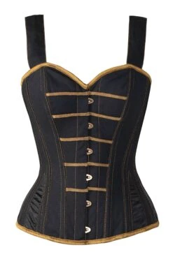 Black Denim Military Inspired Shoulder Strap Corset