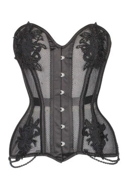 Black Mesh And Lace Appliqué Waist Taming Overbust Corset