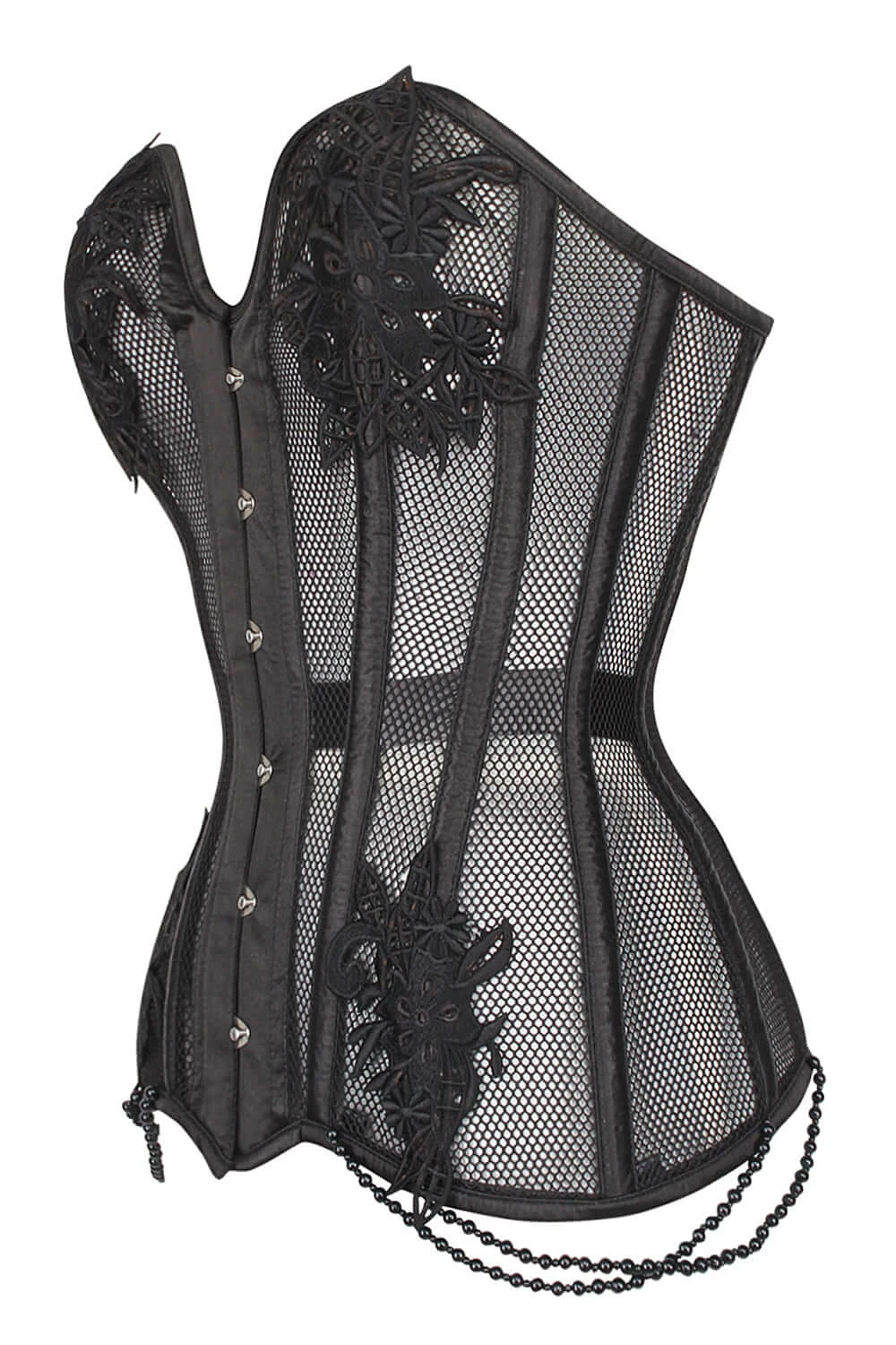 Black Mesh And Lace Appliqué Waist Taming Overbust Corset 8 Black Mesh And Lace Appliqué Waist Taming Overbust Corset - Image 8