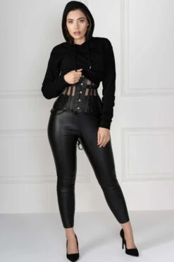 Black Mesh And Lace Appliqué Waist Taming Overbust Corset 30 Black Mesh And Lace Appliqué Waist Taming Overbust Corset -Corset Story WTS506 5