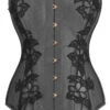 Black Longline Overbust Corset With Black Lace And Mesh Panels