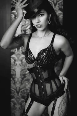Black Mesh Waist Taming Underbust With Lace Trim And Suspender Clips -Corset Story WTS522 Customerpic June2021 1