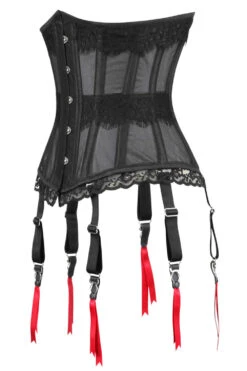 Black Mesh Waist Taming Underbust With Lace Trim And Suspender Clips -Corset Story WTS522 2