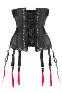 Black Mesh Waist Taming Underbust With Lace Trim And Suspender Clips -Corset Story WTS522 3