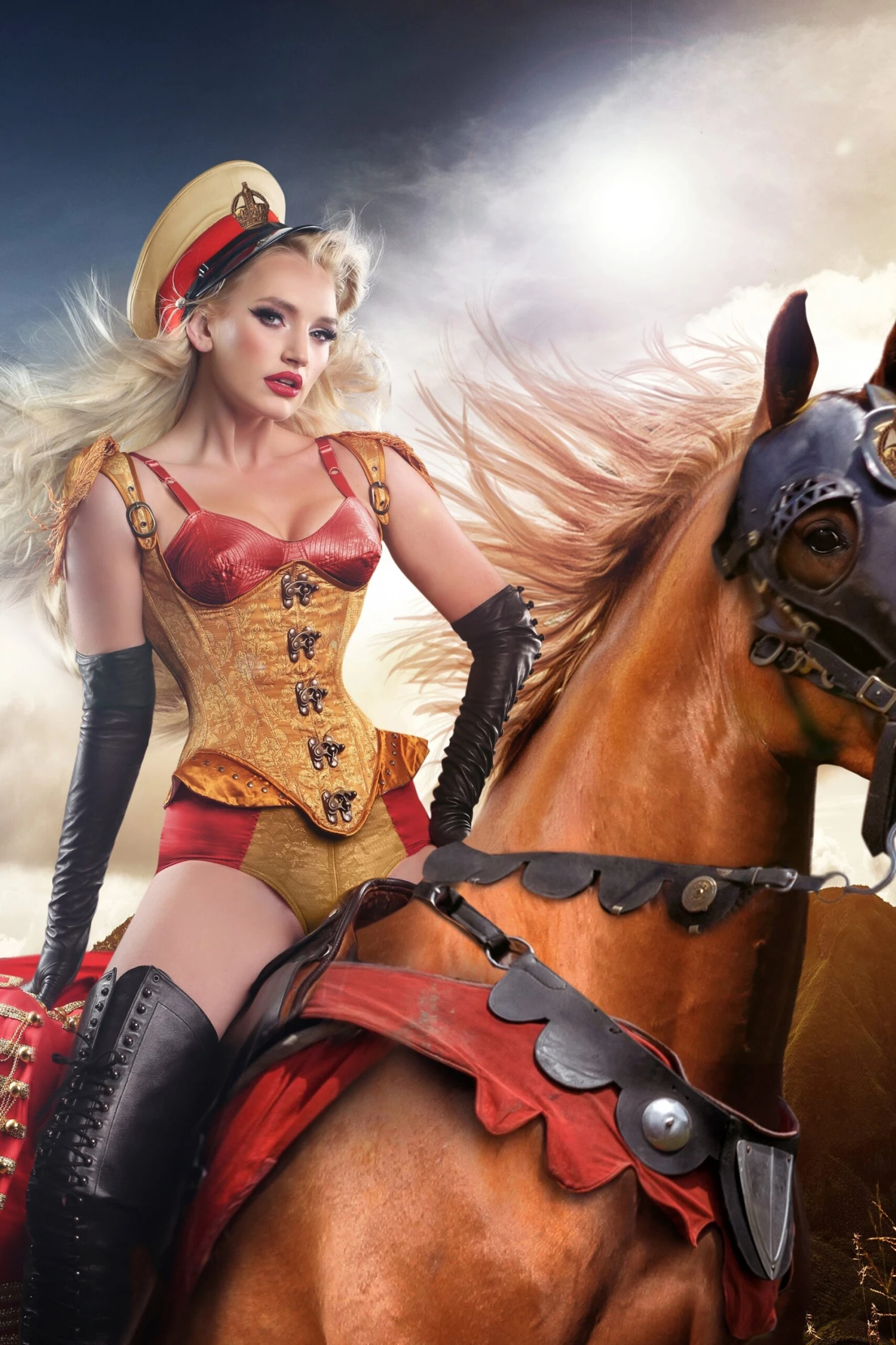 Golden Steampunk Underbust Corset With Hip And Shoulder Detail 2 Golden Steampunk Underbust Corset With Hip And Shoulder Detail - Image 2