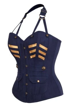 Navy Blue & Gold Military Inspired Burlesque Corset 5 Navy Blue & Gold Military Inspired Burlesque Corset -Corset Story WTS5363