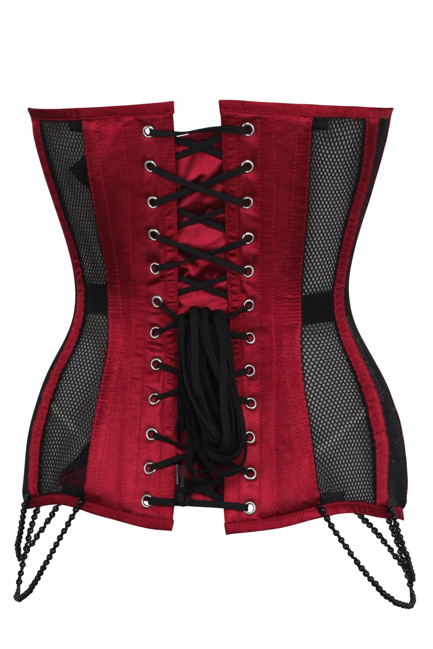 Burgundy With Black Mesh And Lace Appliqué Waist Taming Overbust Corset 2 Burgundy With Black Mesh And Lace Appliqué Waist Taming Overbust Corset - Image 2