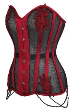 Burgundy With Black Mesh And Lace Appliqué Waist Taming Overbust Corset 5 Burgundy With Black Mesh And Lace Appliqué Waist Taming Overbust Corset -Corset Story WTS6083