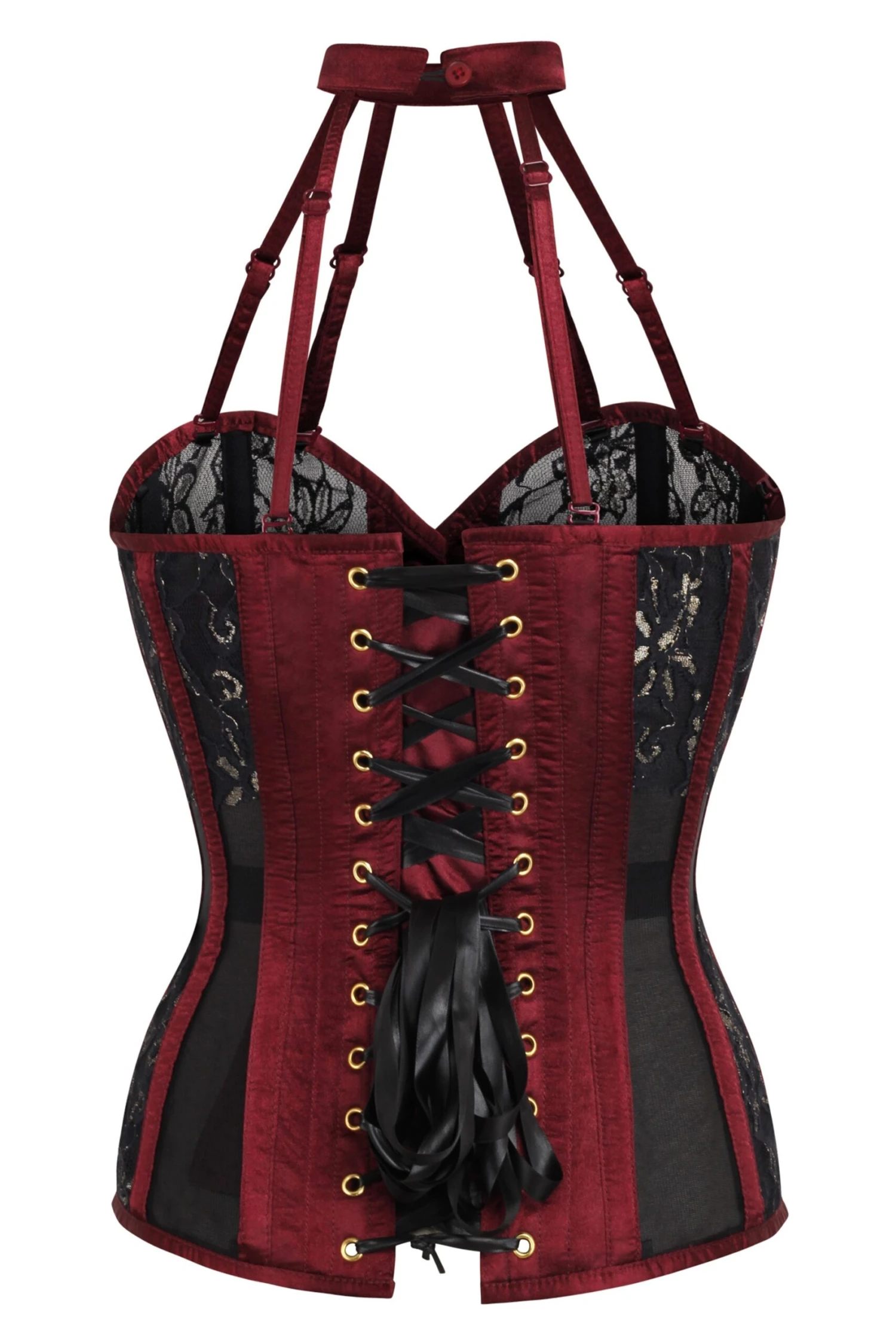 Burgundy Mesh Overbust Lingerie Corset 2 Burgundy Mesh Overbust Lingerie Corset - Image 2