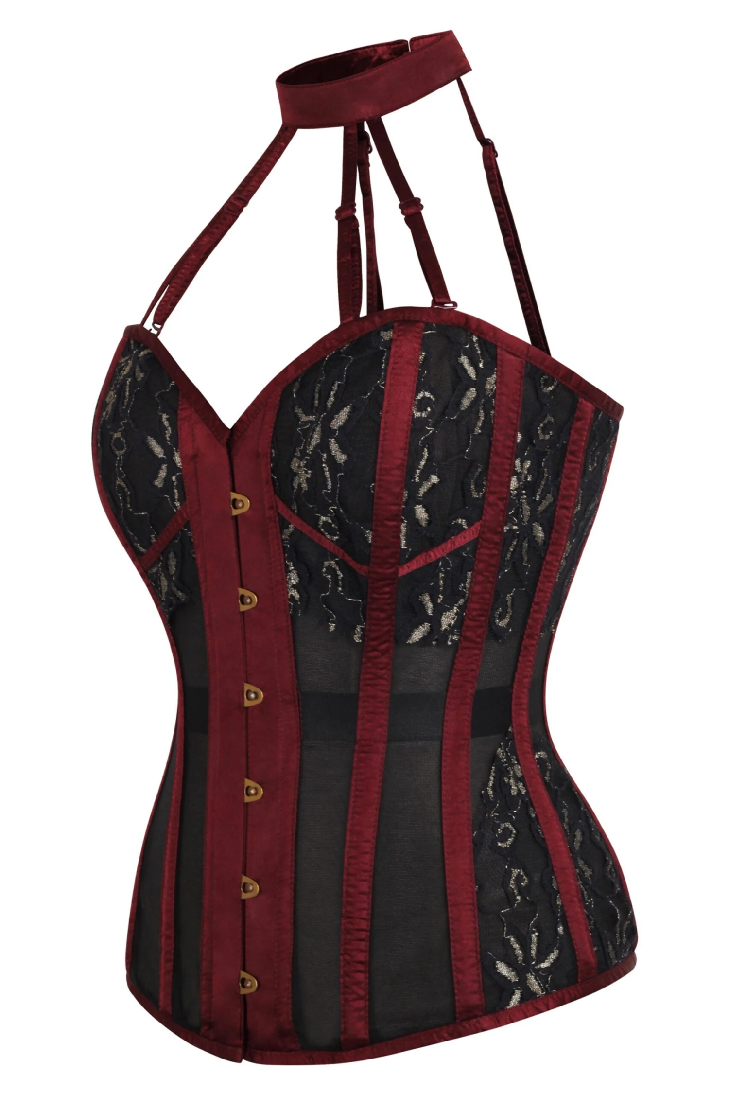 Burgundy Mesh Overbust Lingerie Corset 3 Burgundy Mesh Overbust Lingerie Corset - Image 3