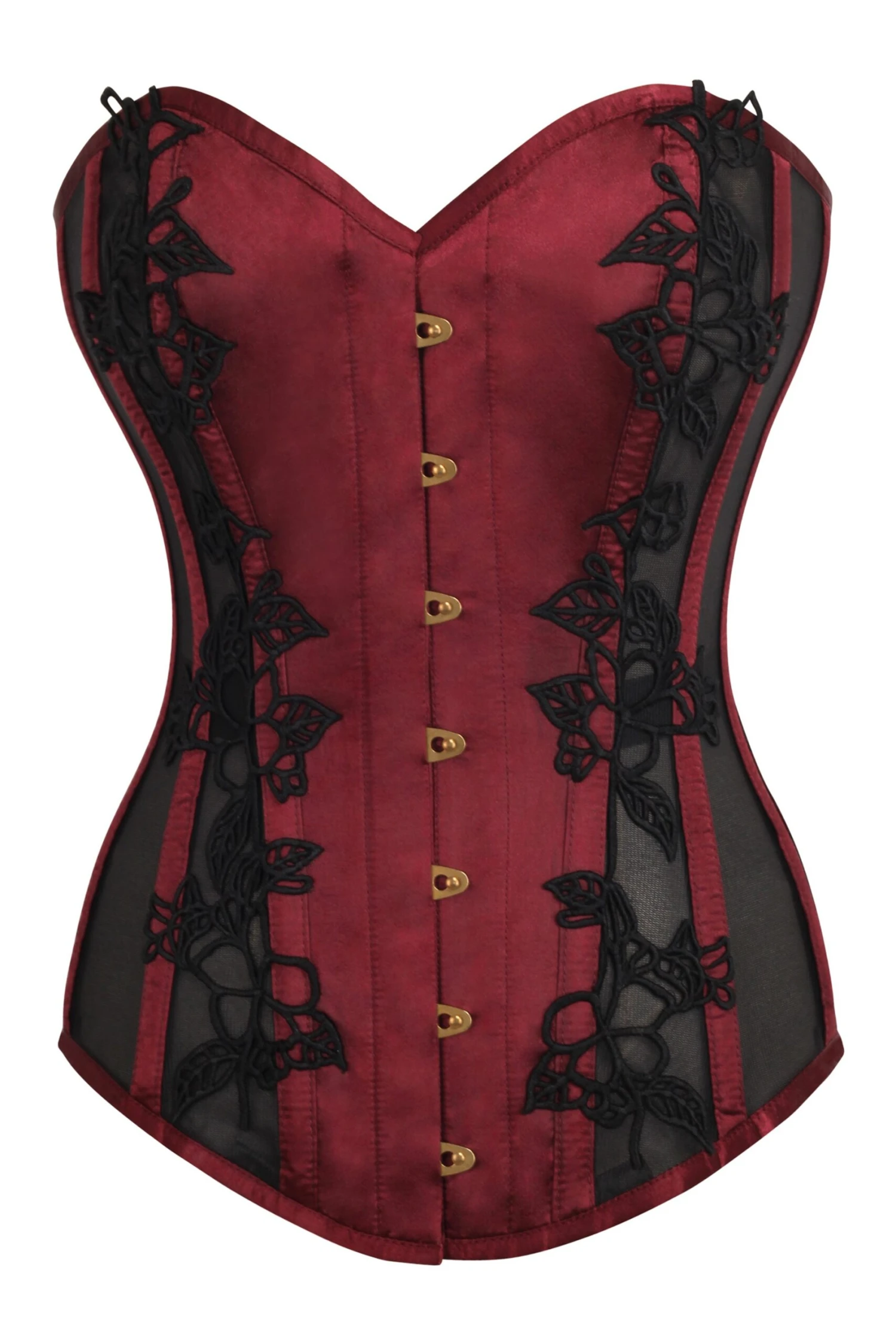 Burgundy Longline Overbust Corset With Black Lace And Mesh Panels 1 Burgundy Longline Overbust Corset With Black Lace And Mesh Panels