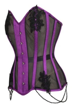 Purple Mesh And Lace Appliqué Waist Taming Overbust Corset 5 Purple Mesh And Lace Appliqué Waist Taming Overbust Corset -Corset Story WTS6133