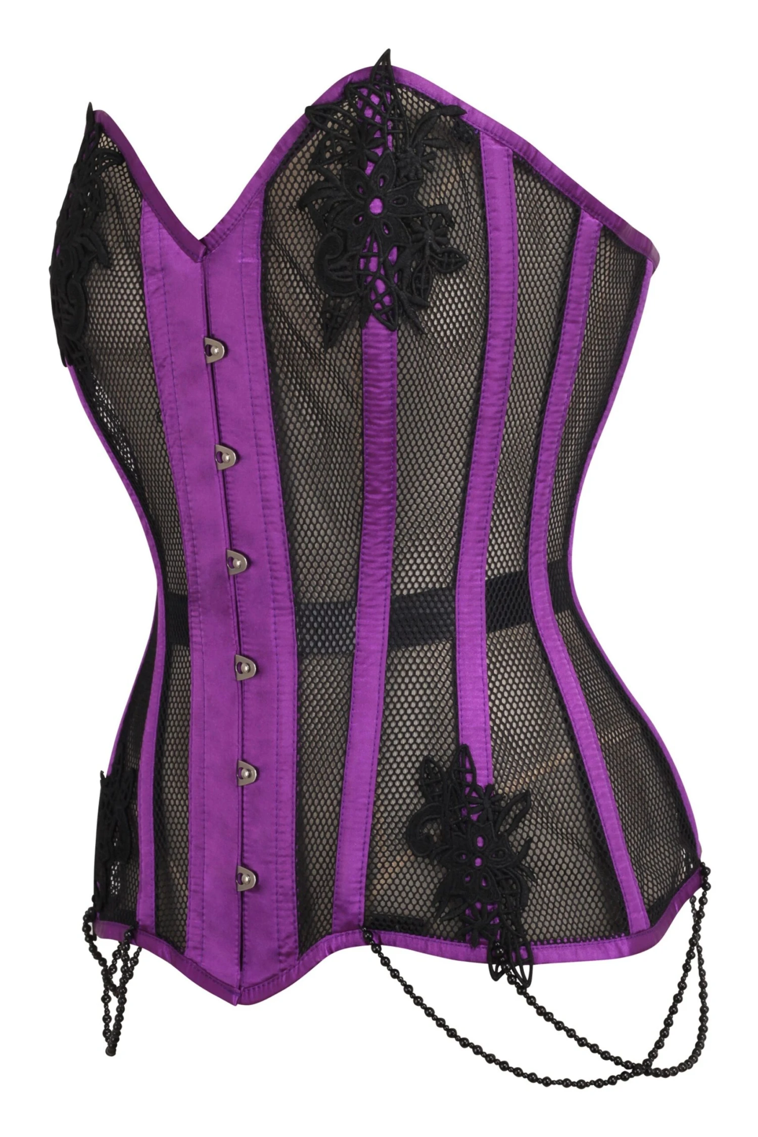 Purple Mesh And Lace Appliqué Waist Taming Overbust Corset 3 Purple Mesh And Lace Appliqué Waist Taming Overbust Corset - Image 3