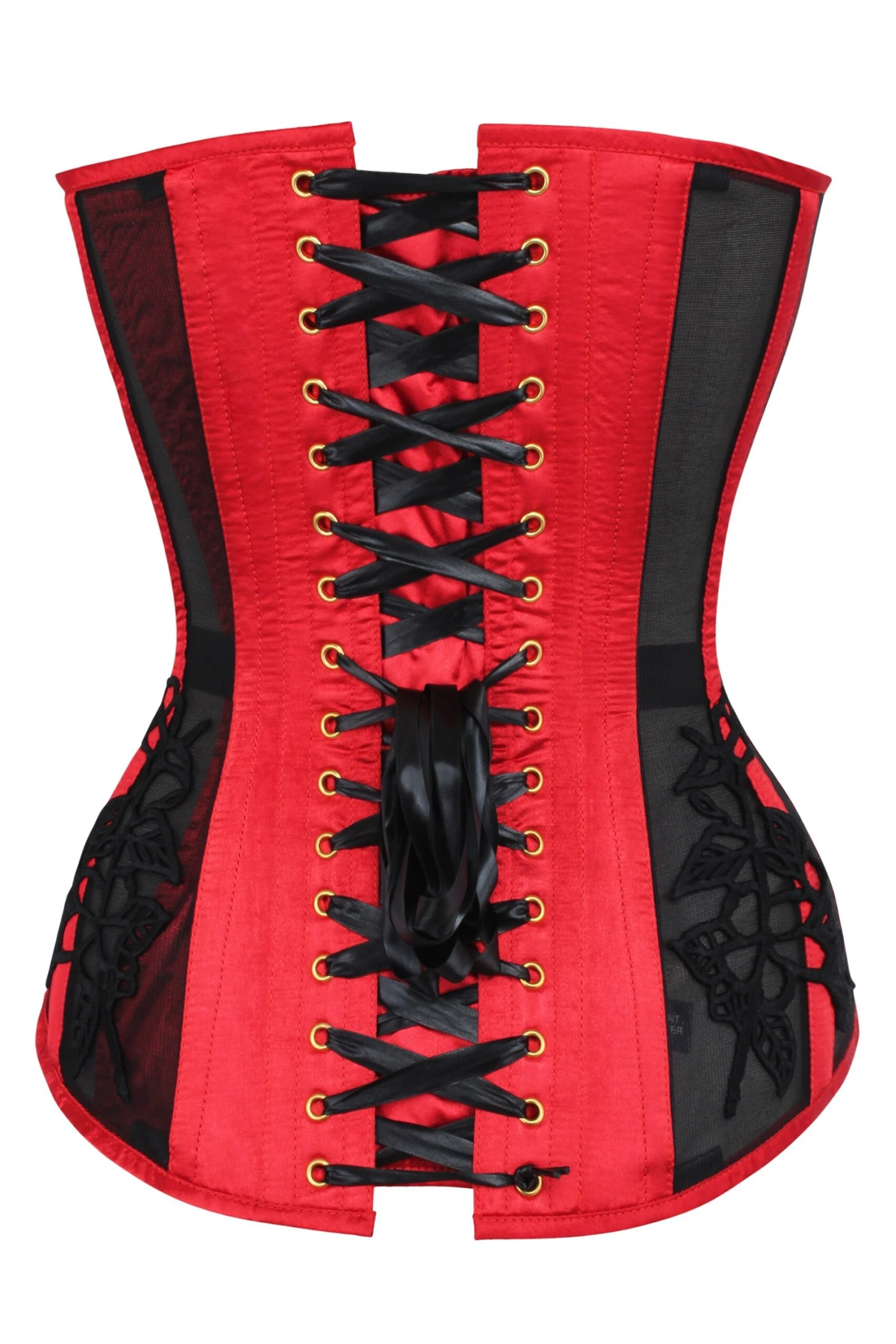 Lipstick Red Longline Overbust Corset With Black Lace And Mesh Panels 2 Lipstick Red Longline Overbust Corset With Black Lace And Mesh Panels - Image 2