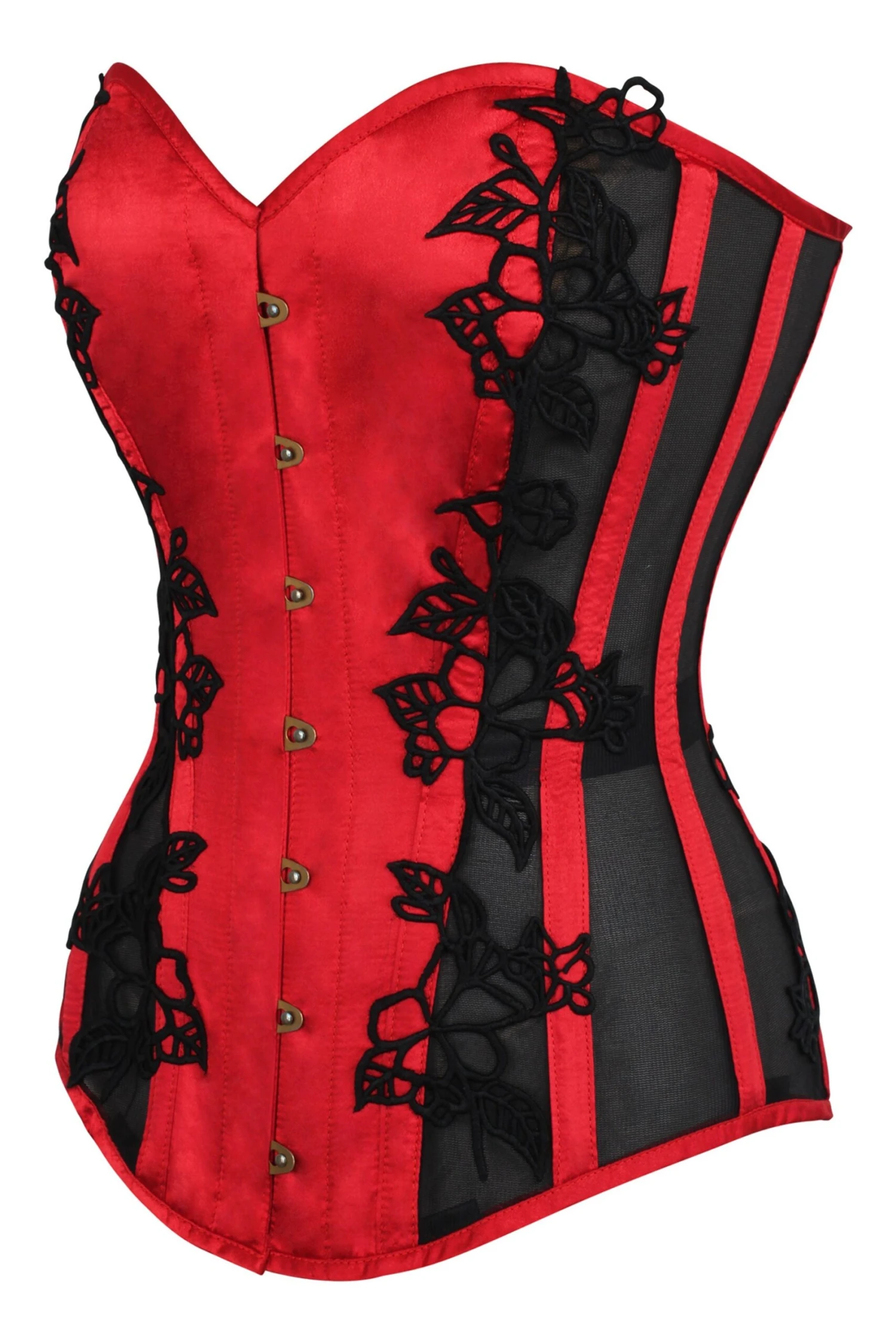 Lipstick Red Longline Overbust Corset With Black Lace And Mesh Panels 3 Lipstick Red Longline Overbust Corset With Black Lace And Mesh Panels - Image 3