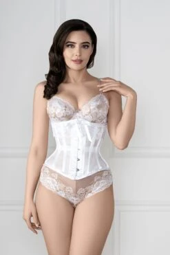 White Dupion Bridal Corset With Super Fine Mesh Panels -Corset Story WTS702 front
