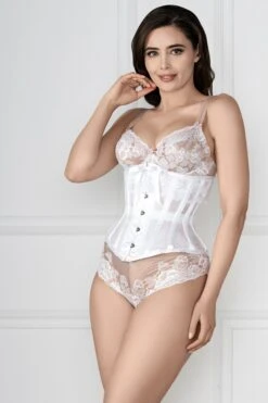 White Dupion Bridal Corset With Super Fine Mesh Panels -Corset Story WTS702 front side close