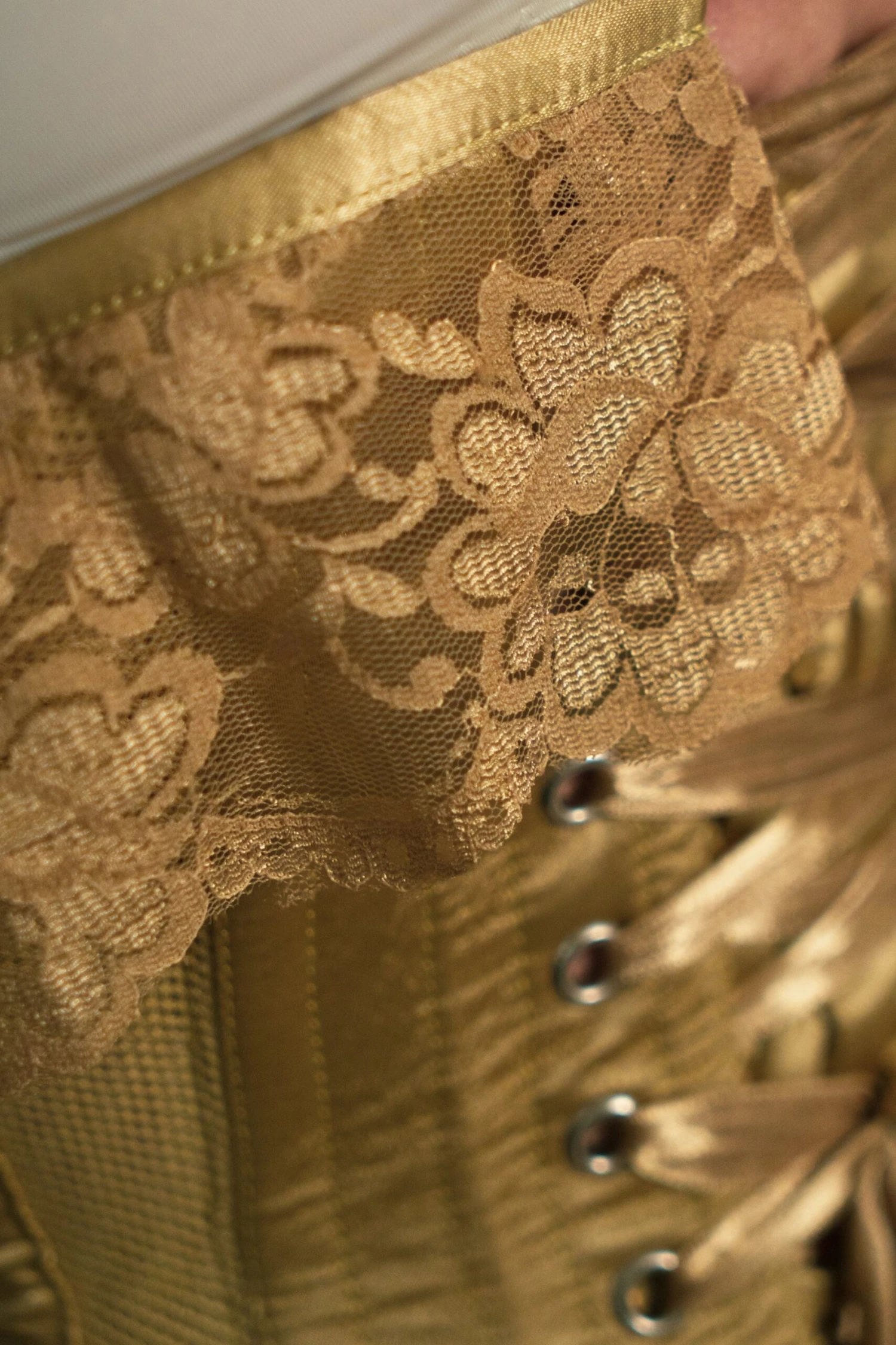 Gold Satin Bridal Corset With Super Fine Mesh Panels 13 Gold Satin Bridal Corset With Super Fine Mesh Panels - Image 13