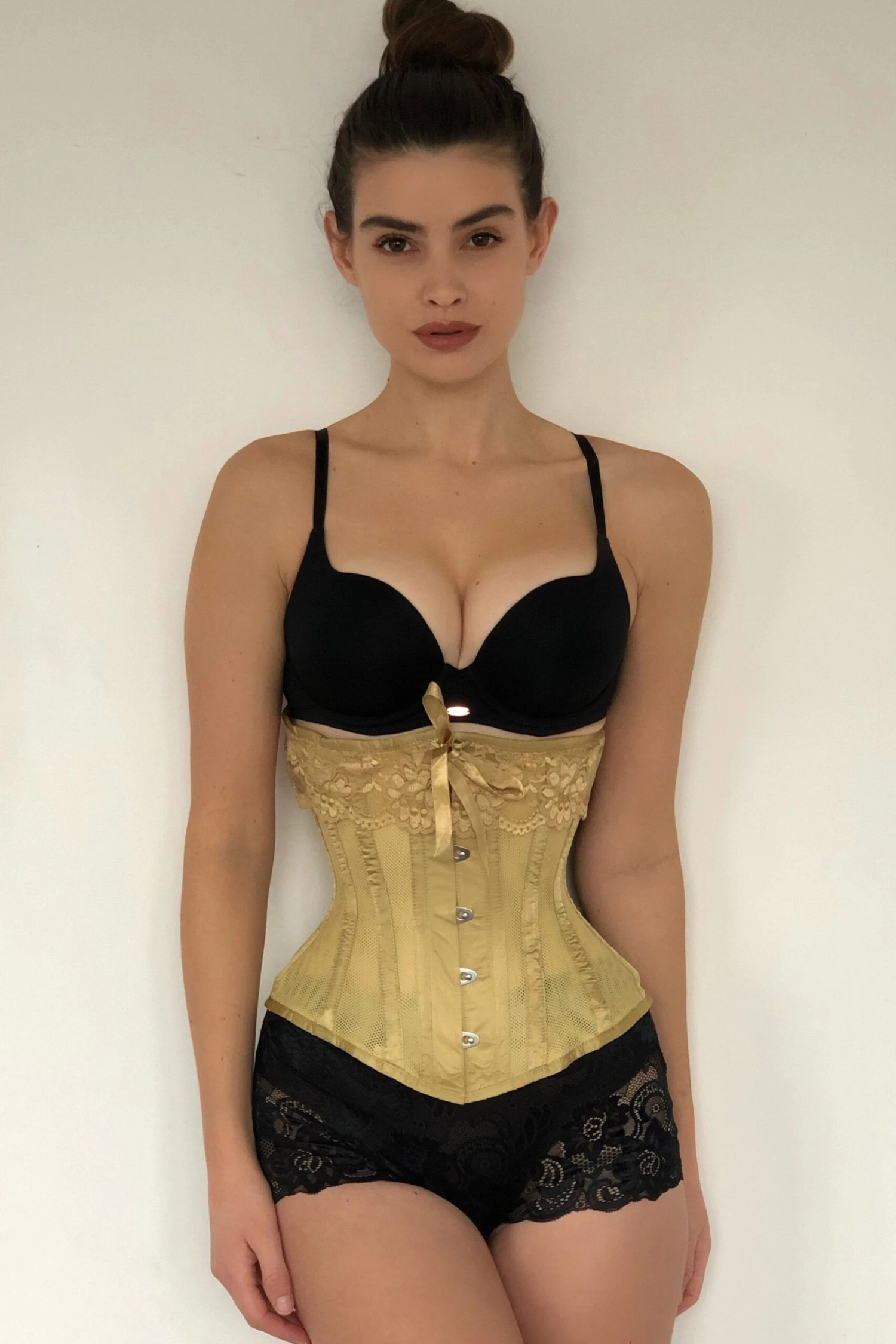 Gold Satin Bridal Corset With Super Fine Mesh Panels 17 Gold Satin Bridal Corset With Super Fine Mesh Panels - Image 17