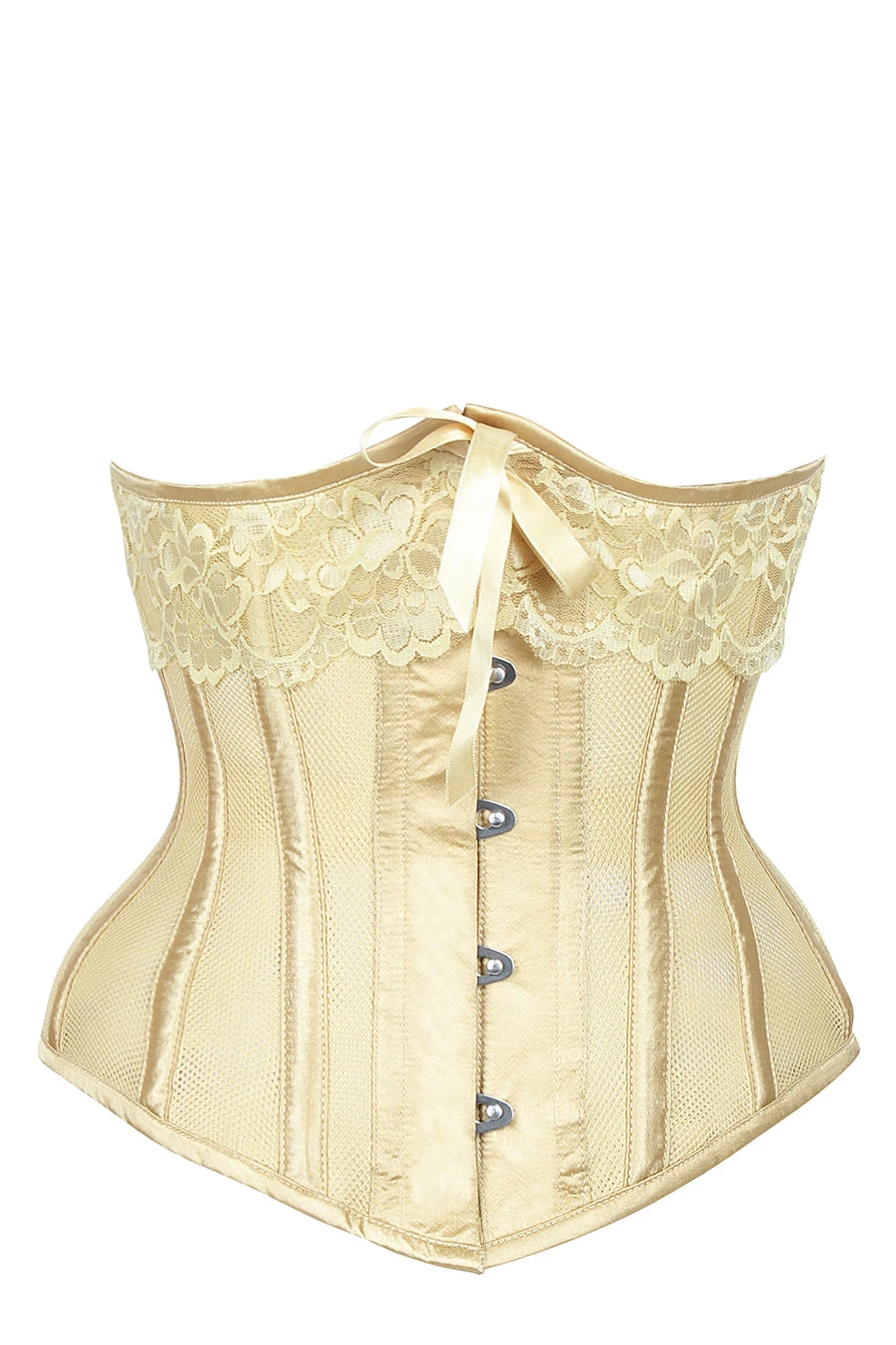 Gold Satin Bridal Corset With Super Fine Mesh Panels 1 Gold Satin Bridal Corset With Super Fine Mesh Panels