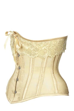Gold Satin Bridal Corset With Super Fine Mesh Panels 23 Gold Satin Bridal Corset With Super Fine Mesh Panels -Corset Story WTS703 2
