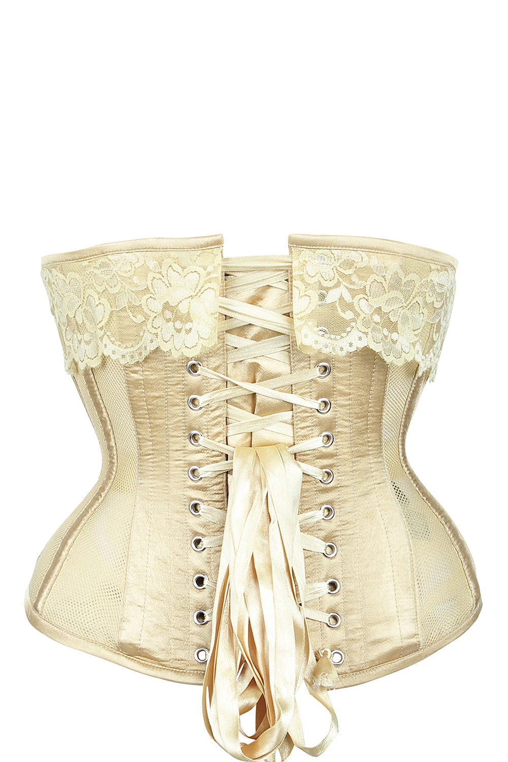 Gold Satin Bridal Corset With Super Fine Mesh Panels 3 Gold Satin Bridal Corset With Super Fine Mesh Panels - Image 3