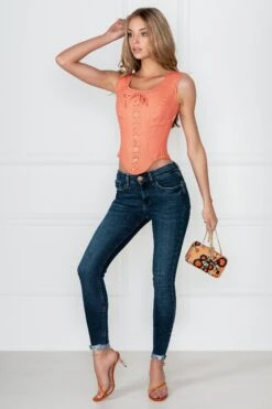 Historically Inspired 1650-1700 Coral Cotton Overbust Corset